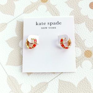 Kate Spade Rare Form Striped Gold Huggies Earrings Red